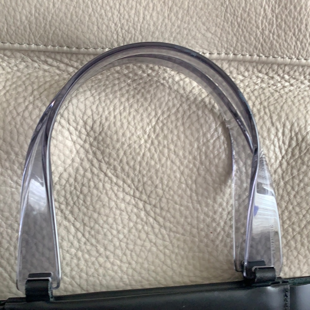 LAMARTHE Paris Black Portofino Tracolla leather Tote Bag Purse lucite handle - Picture 3 of 16